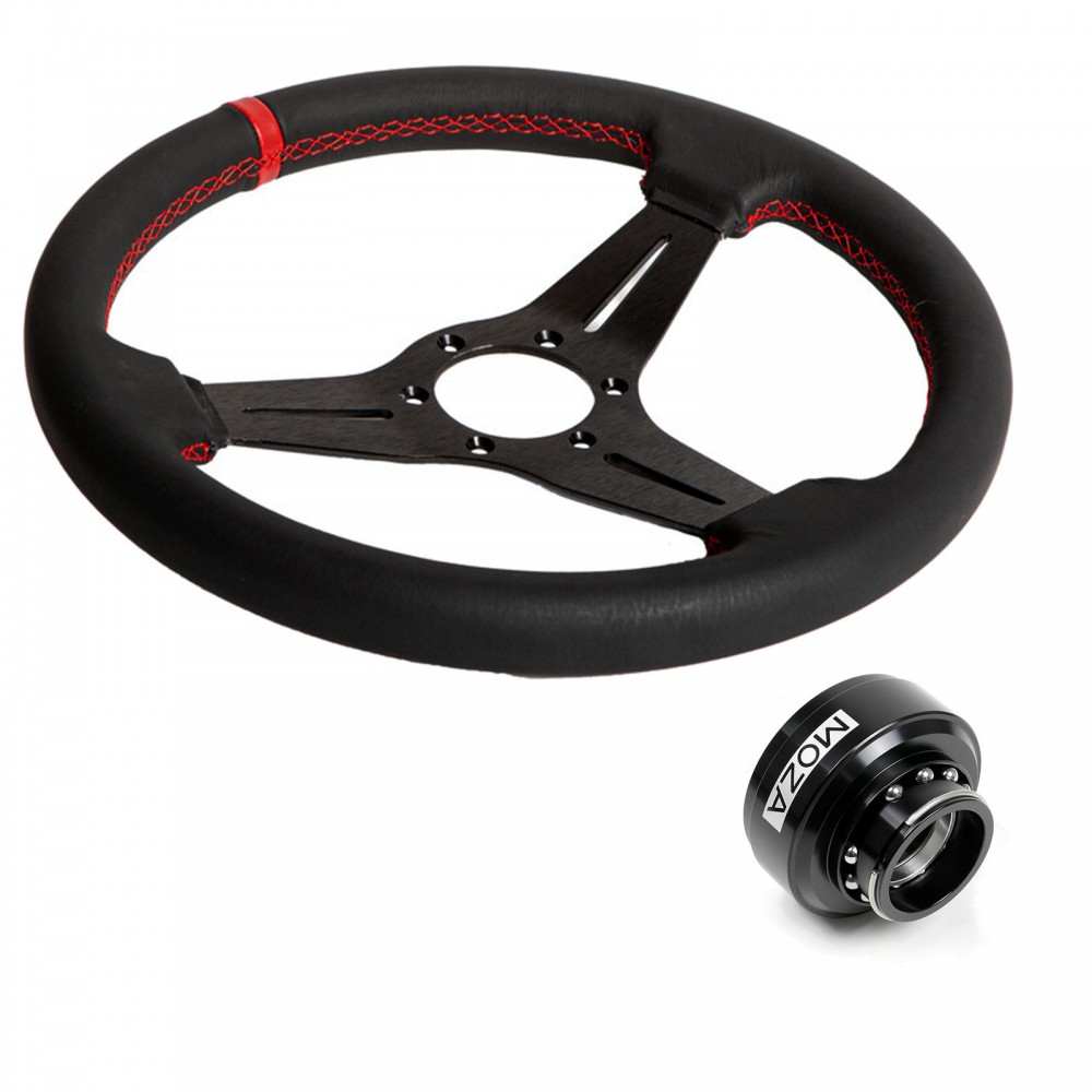 Bundle Volant Simracing Driftshop 33cm en cuir et Moza Racing Quick Release