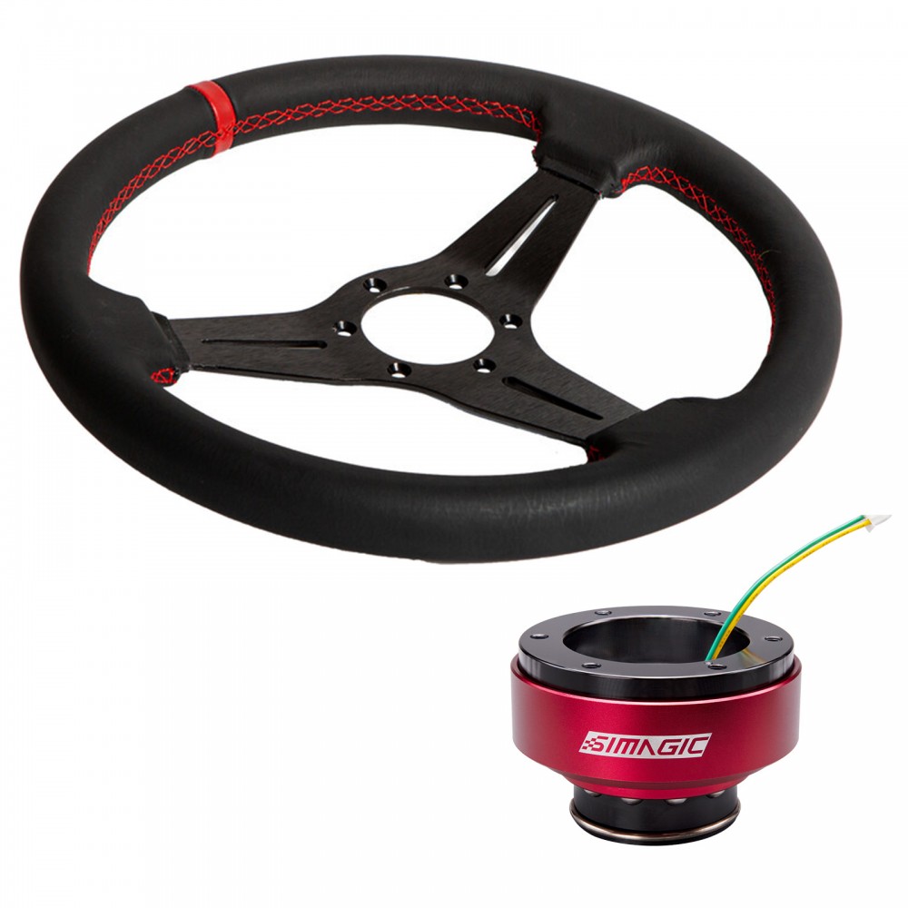 Bundle Volant Simracing Driftshop 33cm en cuir et Simagic Quick Release